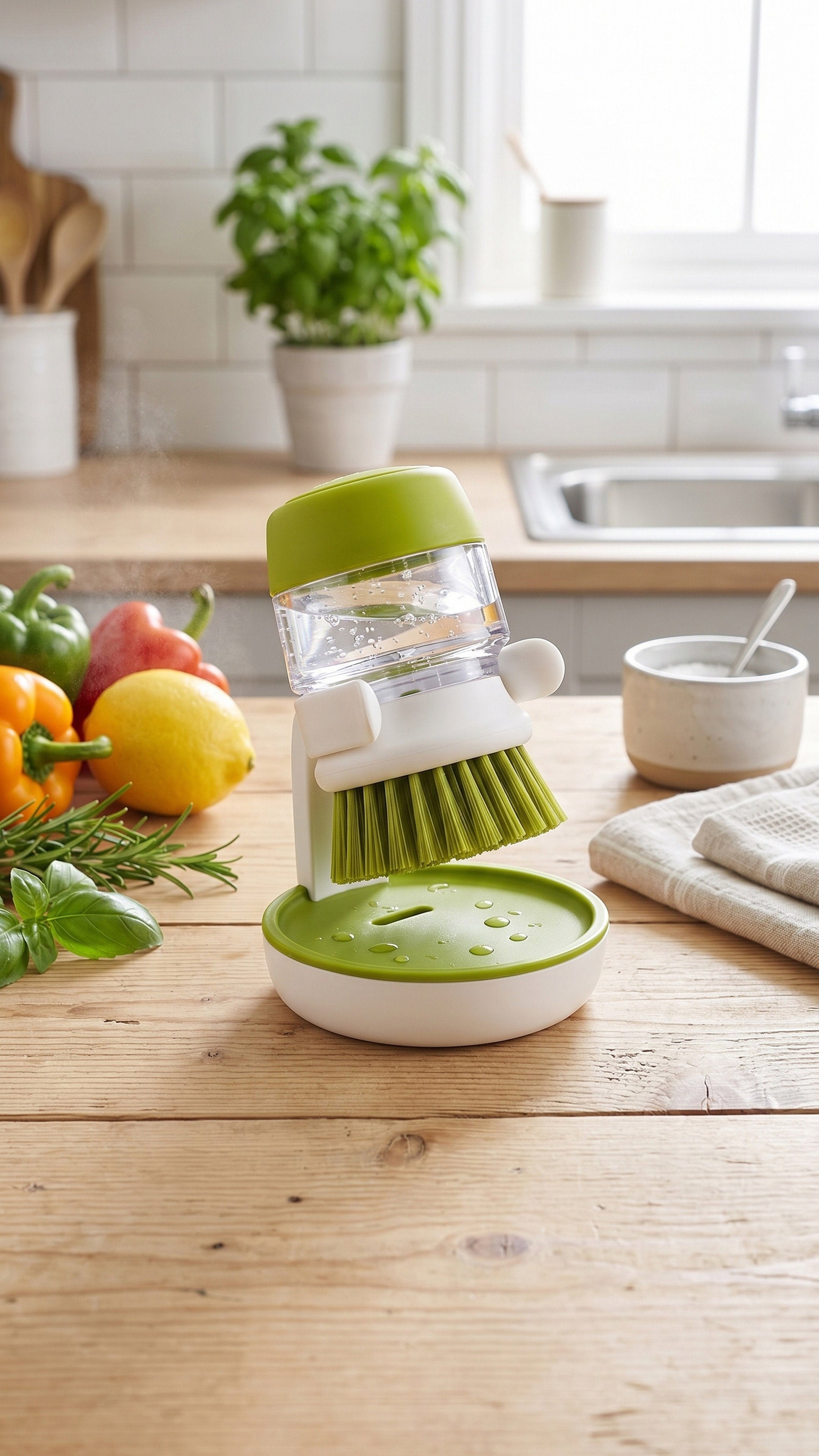 🧼 EASY SCRUB 360™ – Spazzola Anti-Spreco con Dispenser Integrato